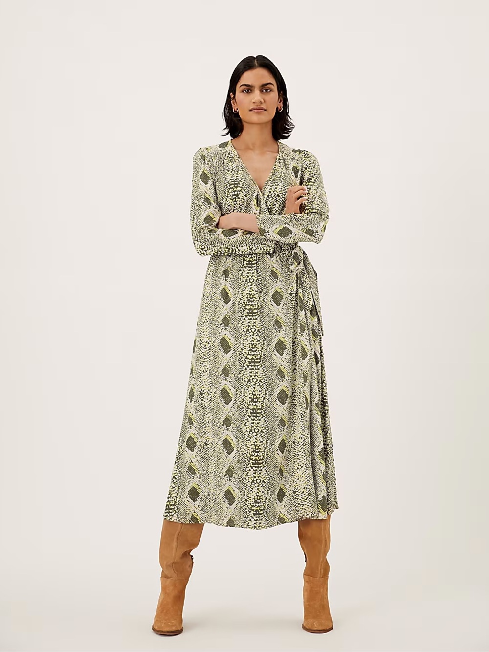 New with tags - M & S Collection Snake Print V-neck Midi Wrap Dress. Size: US 8